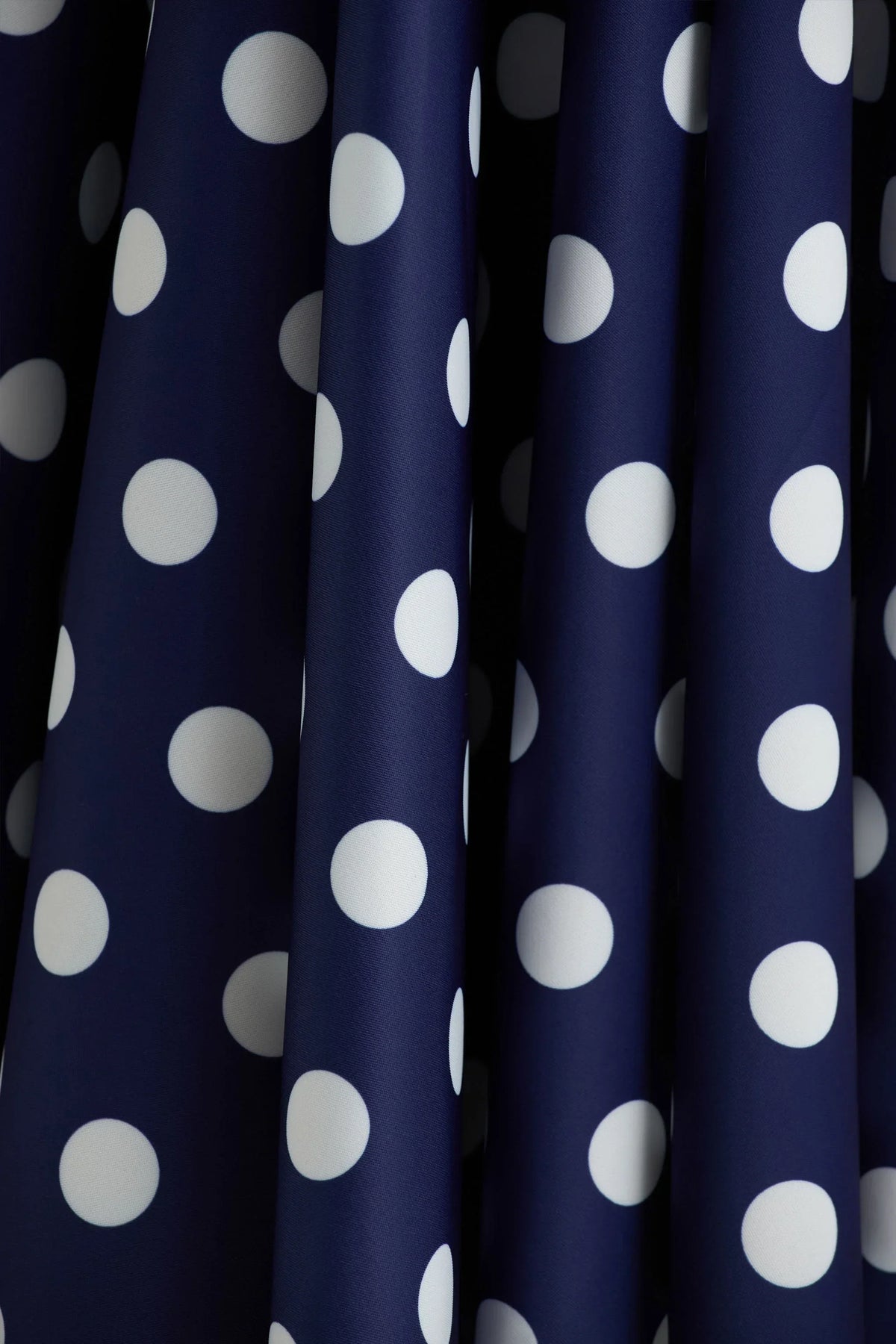 Berta | Navy And White Polka-Dot Square-Neck Midi Dress