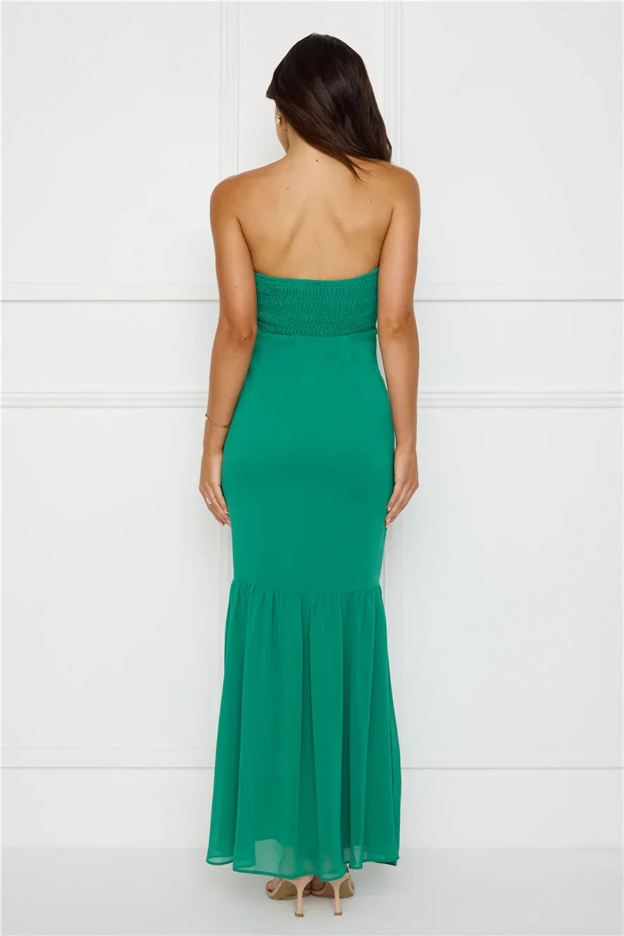 Stylish Snake Strapless Maxi Dress Green