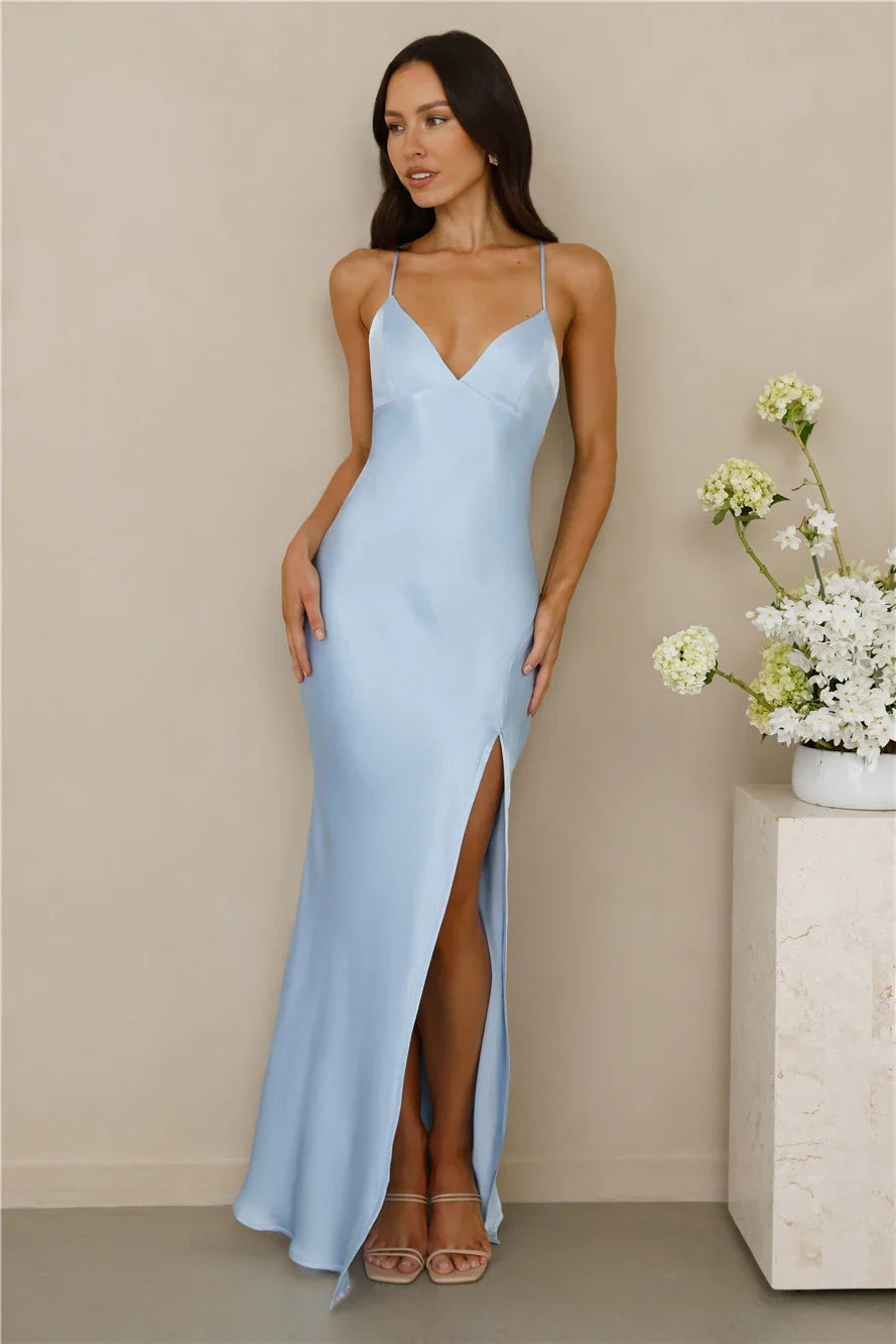 The Sophia Satin Maxi Dress Blue