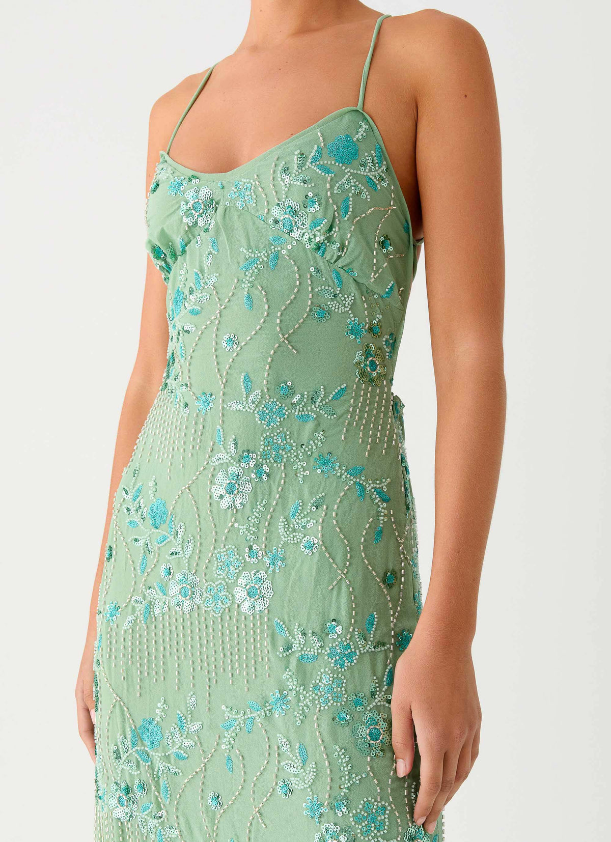 Vietta Sequin Cami Maxi Dress - Mint