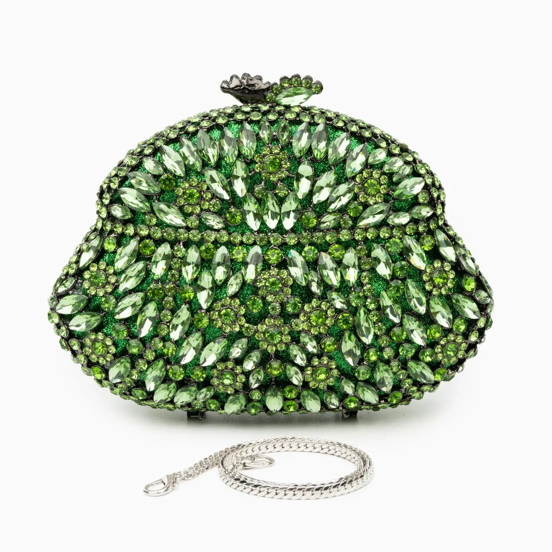 Vioraia Ophelia Crystals Clutch Bag - Green