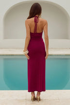 AYELLA DEEP-V KNIT MAXI DRESS - BERRY