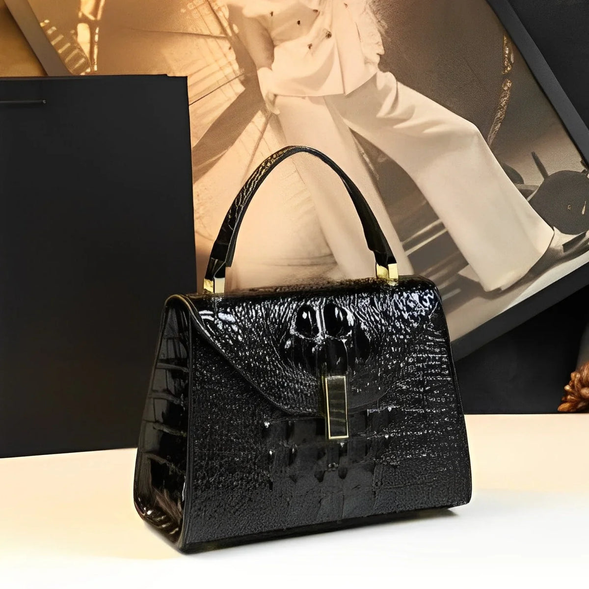 Vioraia Genuine Leather Crocodile Crossbody Bag
