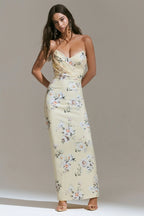 Fierce | Lemon Print Asymmetric Ruched Maxi Dress