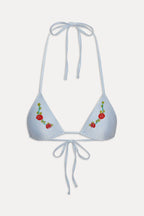 Nick Beaded Satin Bikini Top - Frosting