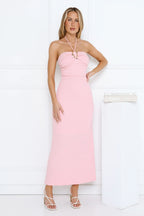Minimalist Luxe Halter Midi Dress Pink
