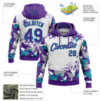 Custom Stitched Camo Purple White-Teal Paint Splatter Salute To Service Pullover Sweatshirt Hoodie