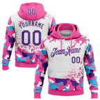 Custom Stitched Camo Purple Pink-White Paint Splatter Salute To Service Pullover Sweatshirt Hoodie