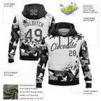 Custom Stitched Camo Steel Gray Black-White Paint Splatter Salute To Service Pullover Sweatshirt Hoodie