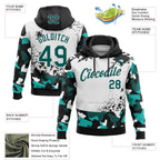 Custom Stitched Camo Midnight Green Black-White Paint Splatter Salute To Service Pullover Sweatshirt Hoodie