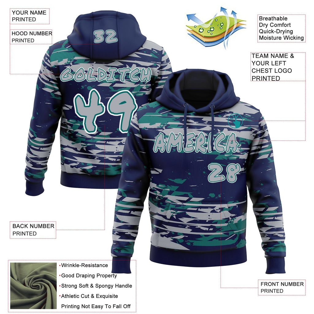 Custom Graffiti Pattern Gray Teal White-Navy Brush Strokes Paint Splatter Pullover Sweatshirt Hoodie