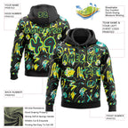 Custom Graffiti Pattern Black Aqua-Light Yellow Emoji Brush Stroke Splatter Pullover Sweatshirt Hoodie