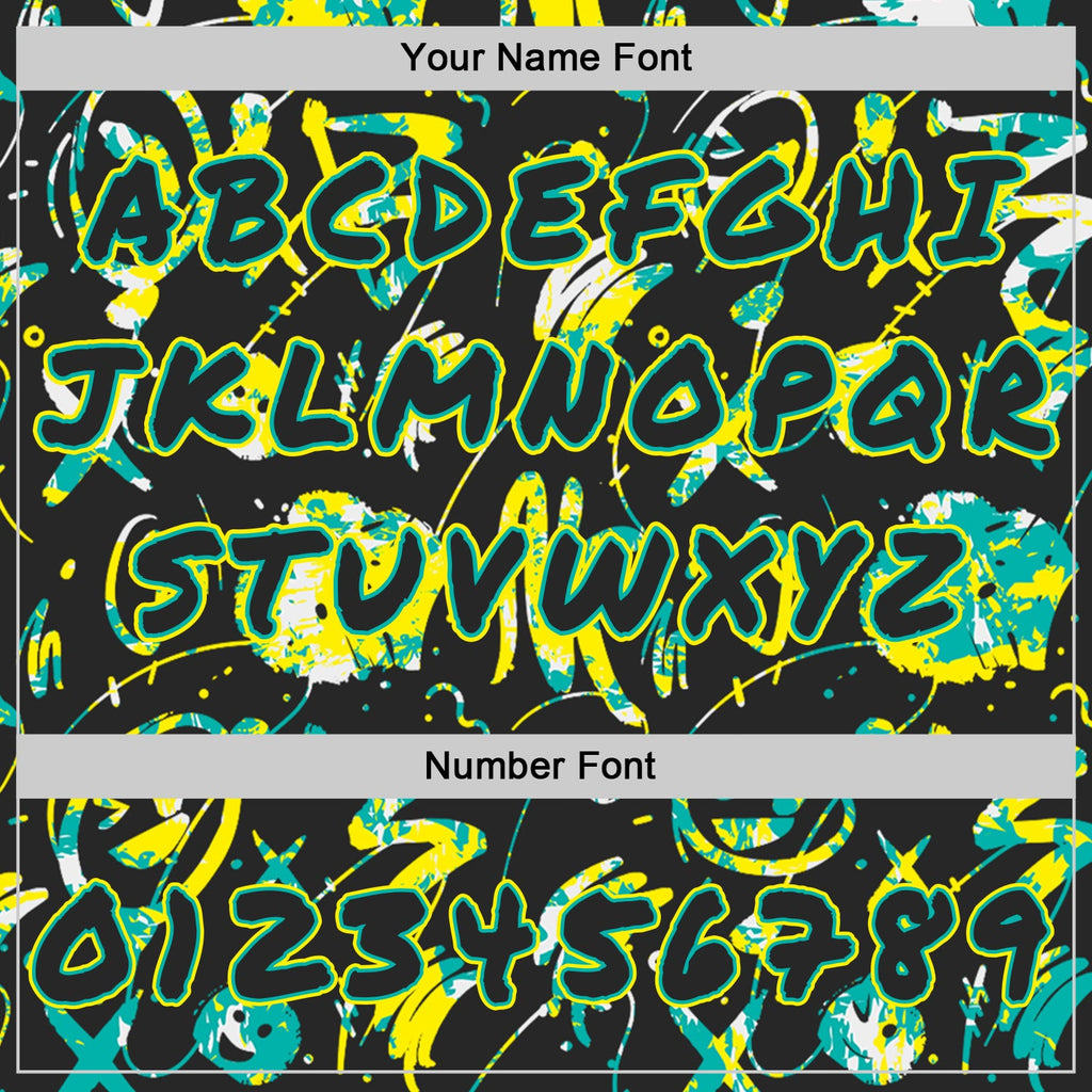 Custom Graffiti Pattern Black Aqua-Light Yellow Emoji Brush Stroke Splatter Pullover Sweatshirt Hoodie