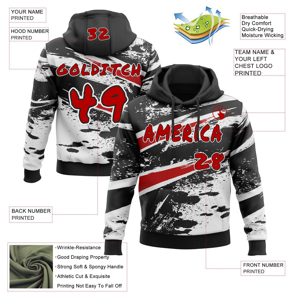 Custom Graffiti Pattern Red Black-White Brush Stroke Splatter Pullover Sweatshirt Hoodie