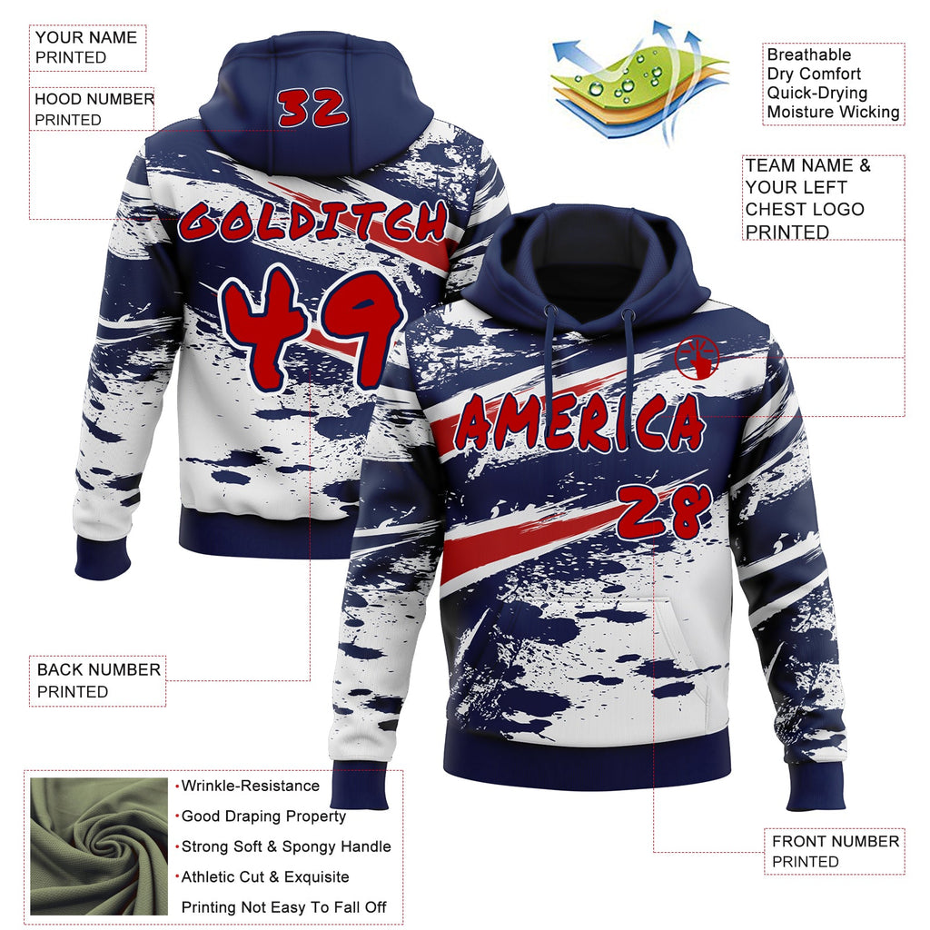 Custom Graffiti Pattern Red Navy-White Brush Stroke Splatter Pullover Sweatshirt Hoodie