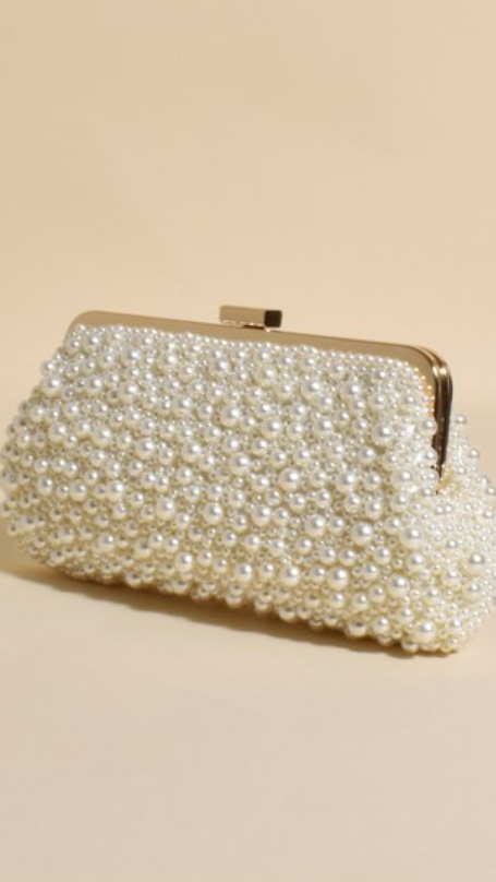 Norma Jean Faux Pearl Clutch - Cream/Gold