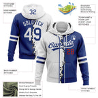 Custom Royal White-Red Split Ripped Pattern Baseball Pullover Sweatshirt Hoodie