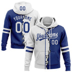Custom Royal White Split Ripped Pattern Baseball Pullover Sweatshirt Hoodie