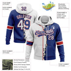 Custom Royal White-Red Split Ripped Pattern Baseball Pullover Sweatshirt Hoodie