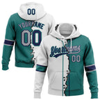 Custom Teal Gray Navy-White Split Ripped Pattern Baseball Pullover Sweatshirt Hoodie