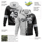 Custom Black White-Gray Pinstripe Split Ripped Pattern Baseball Pullover Sweatshirt Hoodie