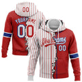 Custom Red White-Royal Pinstripe Split Ripped Pattern Baseball Pullover Sweatshirt Hoodie
