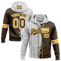 Custom Brown Gold-White Pinstripe Split Ripped Pattern Baseball Pullover Sweatshirt Hoodie