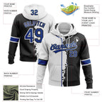 Custom Black Royal-White Split Ripped Pattern Baseball Pullover Sweatshirt Hoodie