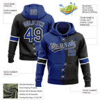 Custom Black Royal-White Split Ripped Pattern Baseball Pullover Sweatshirt Hoodie