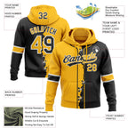 Custom Black Gold-Whte Split Ripped Pattern Baseball Pullover Sweatshirt Hoodie