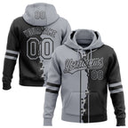 Custom Black Gray Split Ripped Pattern Baseball Pullover Sweatshirt Hoodie
