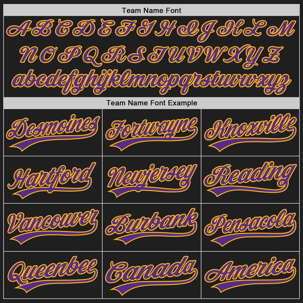 Custom Black Purple-Gold Split Ripped Pattern Baseball Pullover Sweatshirt Hoodie
