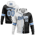 Custom Black Light Blue-White Split Ripped Pattern Baseball Pullover Sweatshirt Hoodie