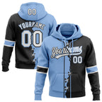 Custom Black White-Light Blue Split Ripped Pattern Baseball Pullover Sweatshirt Hoodie