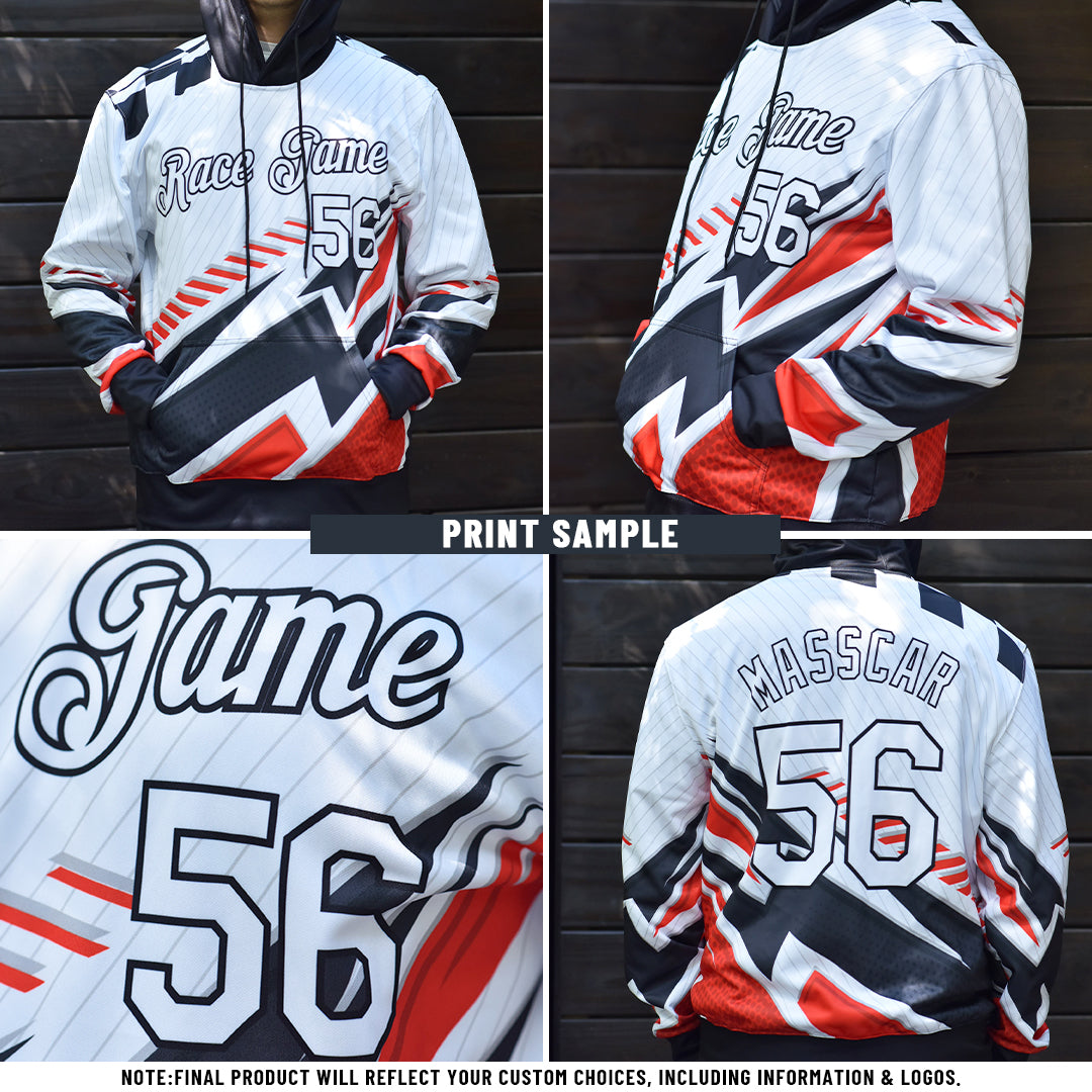 Custom Black Crimson-White Split Ripped Pattern Baseball Pullover Sweatshirt Hoodie