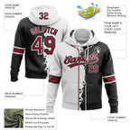 Custom Black Crimson-White Split Ripped Pattern Baseball Pullover Sweatshirt Hoodie