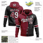 Custom Black White-Crimson Split Ripped Pattern Baseball Pullover Sweatshirt Hoodie