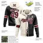 Custom Black Crimson-Cream Split Ripped Pattern Baseball Pullover Sweatshirt Hoodie
