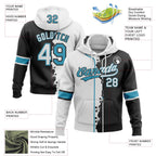 Custom Black White-Panther Blue Split Ripped Pattern Baseball Pullover Sweatshirt Hoodie