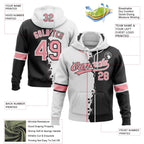 Custom Black Medium Pink-White Split Ripped Pattern Baseball Pullover Sweatshirt Hoodie