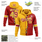 Custom Red Gold-White Split Ripped Pattern Baseball Pullover Sweatshirt Hoodie
