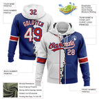 Custom Royal White-Red Split Ripped Pattern Baseball Pullover Sweatshirt Hoodie