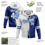 Custom Royal White-Light Blue Split Ripped Pattern Baseball Pullover Sweatshirt Hoodie