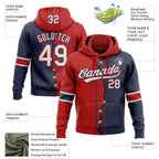 Custom Navy White-Red Split Ripped Pattern Baseball Pullover Sweatshirt Hoodie