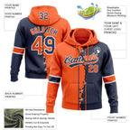 Custom Navy Orange-White Split Ripped Pattern Baseball Pullover Sweatshirt Hoodie