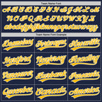 Custom Navy Gold-White Split Ripped Pattern Baseball Pullover Sweatshirt Hoodie