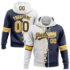 Custom Navy Gold-White Split Ripped Pattern Baseball Pullover Sweatshirt Hoodie