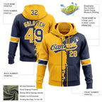 Custom Navy Gold-White Split Ripped Pattern Baseball Pullover Sweatshirt Hoodie