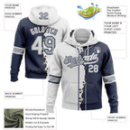 Custom Navy White-Gray Split Ripped Pattern Baseball Pullover Sweatshirt Hoodie