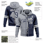 Custom Navy Gray-White Split Ripped Pattern Baseball Pullover Sweatshirt Hoodie